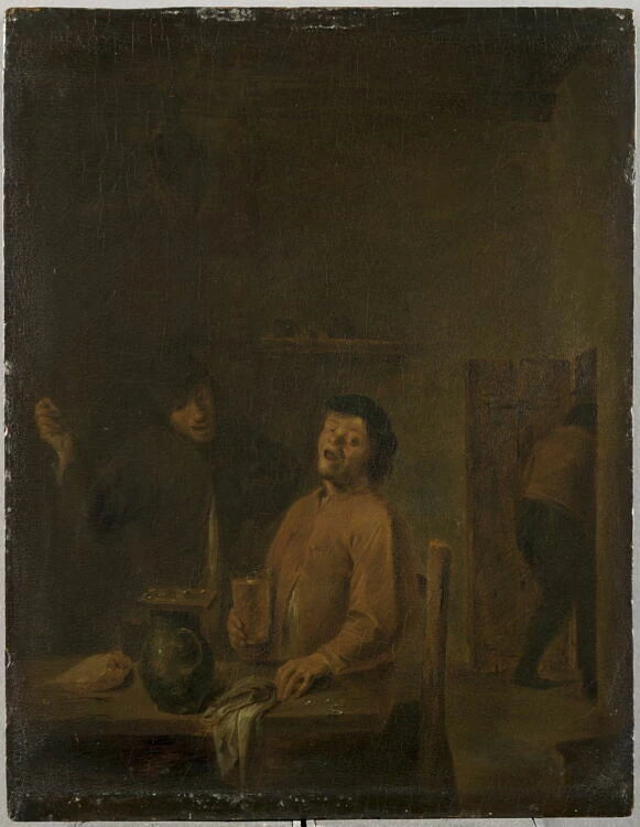 Intérieur d'un cabaret. Buveur de bière et fumeur chantant - Hendrick Maertensz Sorgh