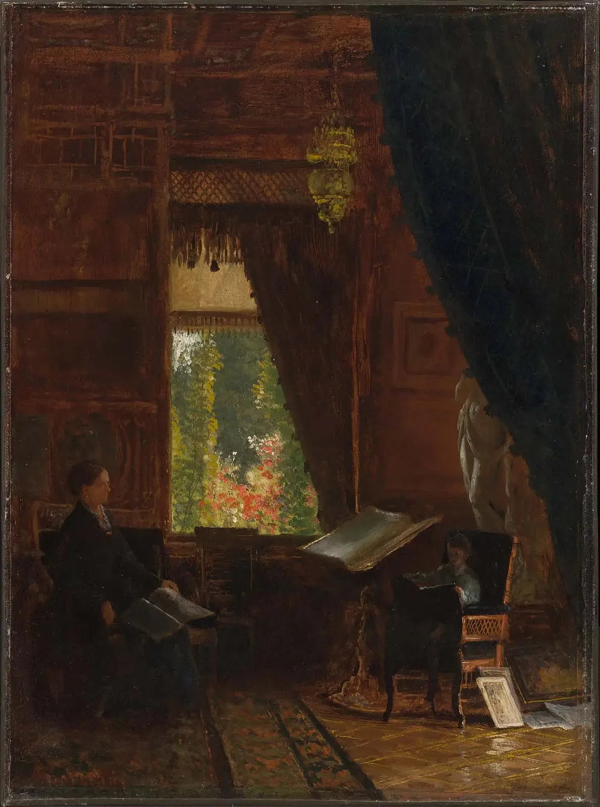 Intérieur d'une bibliothèque - Albert Bierstadt image 1 copie peinte à la main à l’huile
