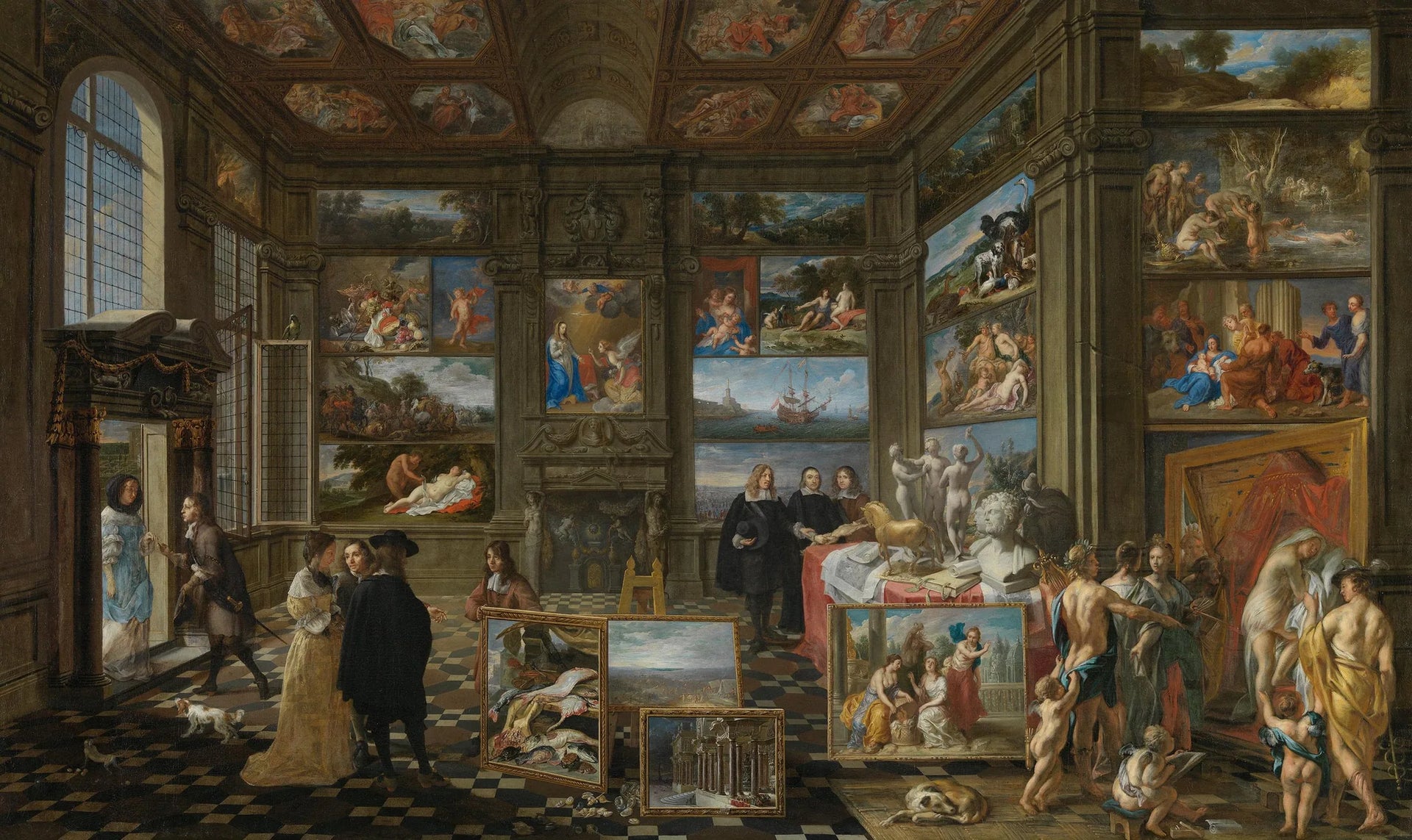 Intérieur d'une galerie de tableaux imaginaire - Jacob Jordaens image 1 copie de tableau peinte à la main