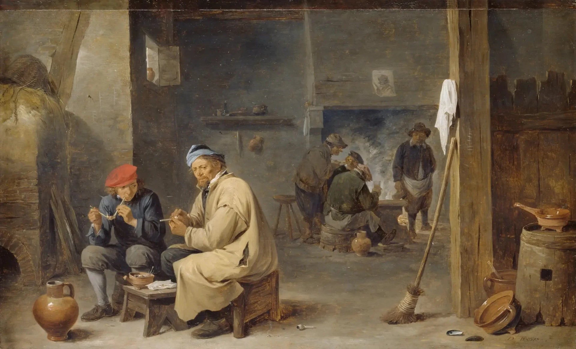 Intérieur d'une taverne avec des paysans fumeurs - David Teniers le Jeune image 1 tableau peint à l’huile sur toile