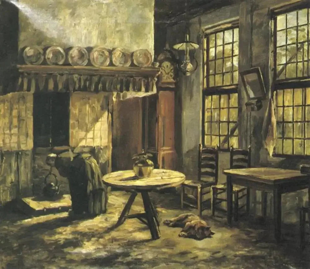Intérieur de ferme avec cheminée dans l'Achterhoek - Piet Mondrian image 1 reproduction artisanale de tableau