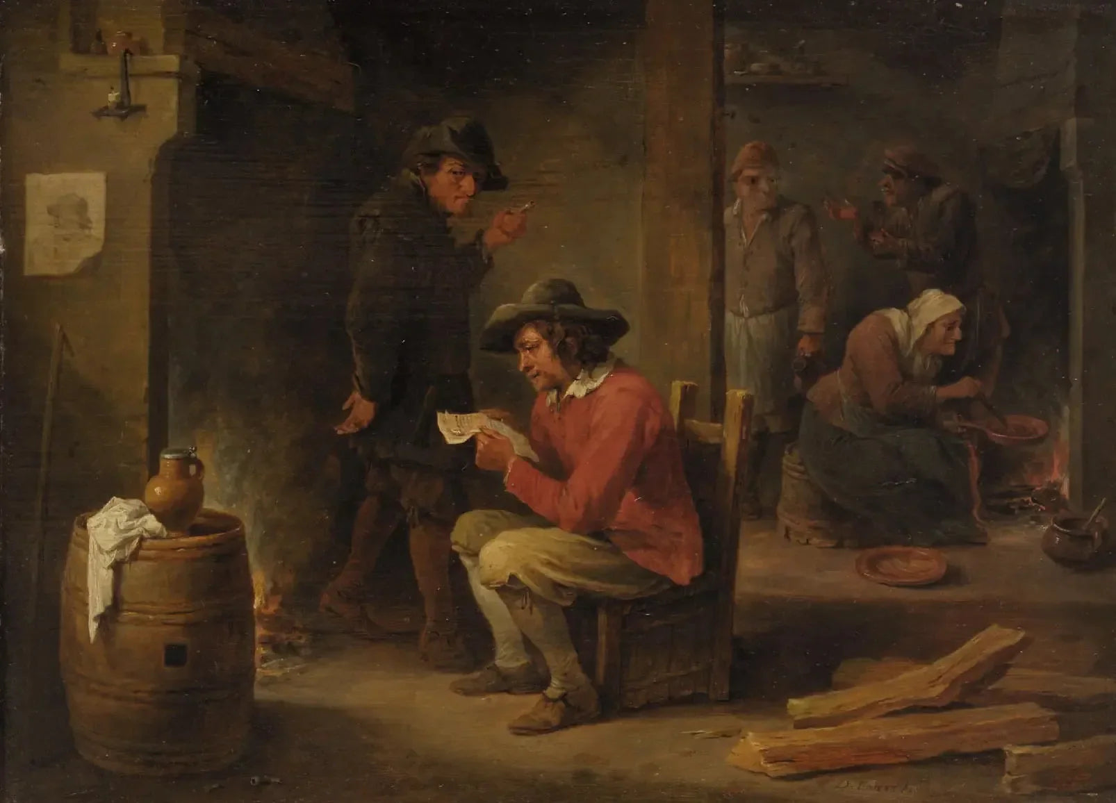 Intérieur de ferme avec lecteur de journaux - David Teniers le Jeune image 1 tableau peint à l’huile sur toile