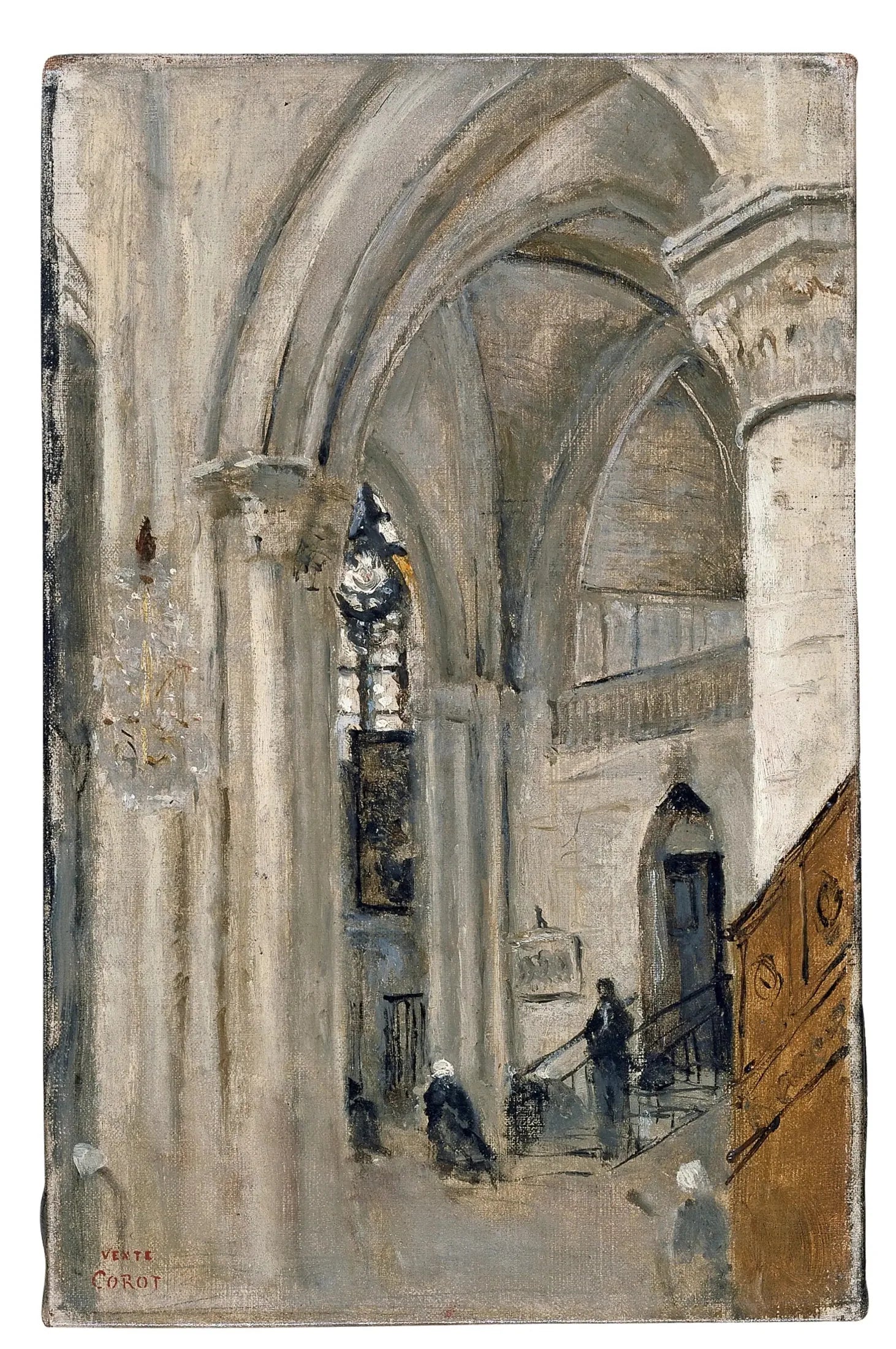 Intérieur de l'église de Mantes - Jean-Baptiste Camille Corot image 1 reproduction de peinture à l’huile