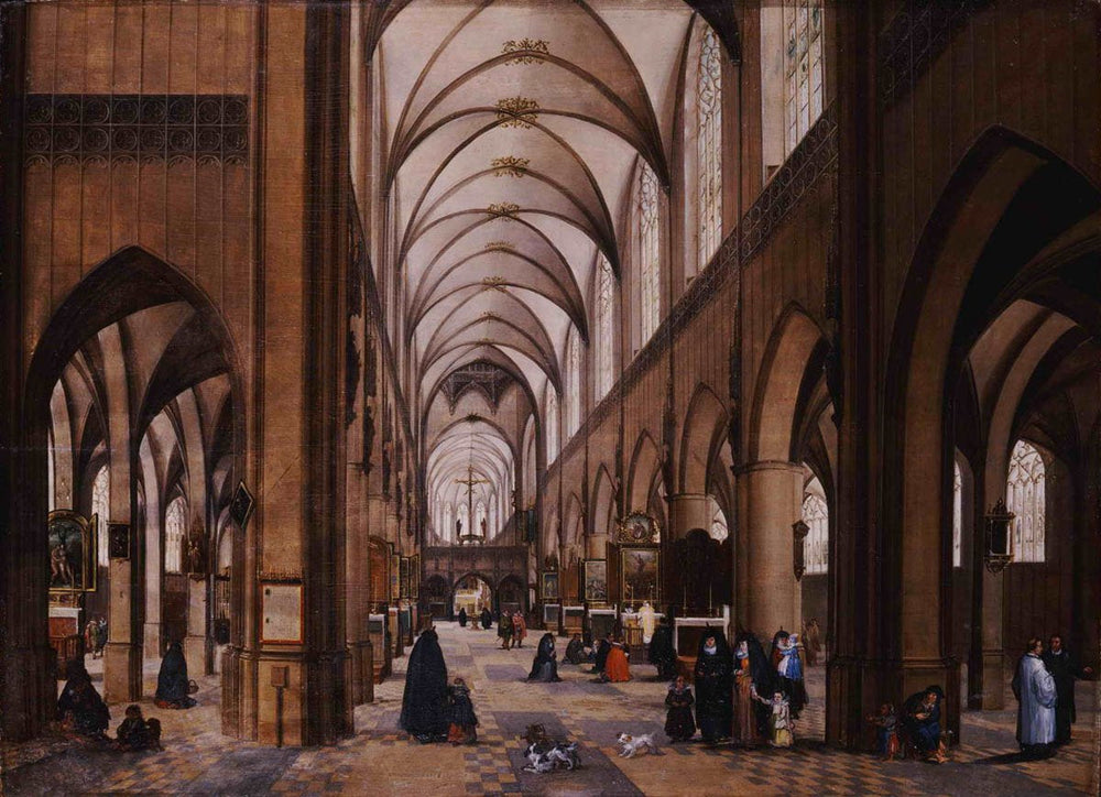 Intérieur de la cathédrale d'Anvers. - Jan Brueghel l'Ancien image 1 reproduction artisanale de tableau