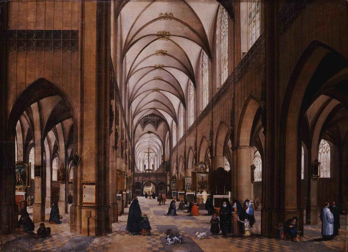 Intérieur de la cathédrale d'Anvers. - Jan Brueghel l'Ancien image 1 reproduction artisanale de tableau