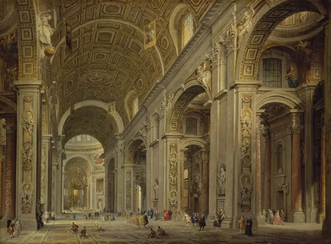 Intérieur de la cathédrale Saint-Pierre de Rome - Giovanni Paolo Panini image 1 reproduction de peinture à l’huile