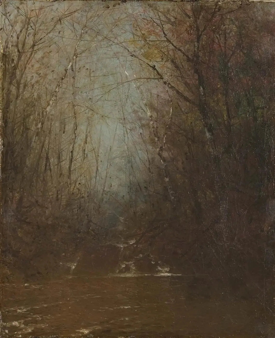 Intérieur de la forêt avec ruisseau - John Frederick Kensett image 1 reproduction de peinture à l’huile
