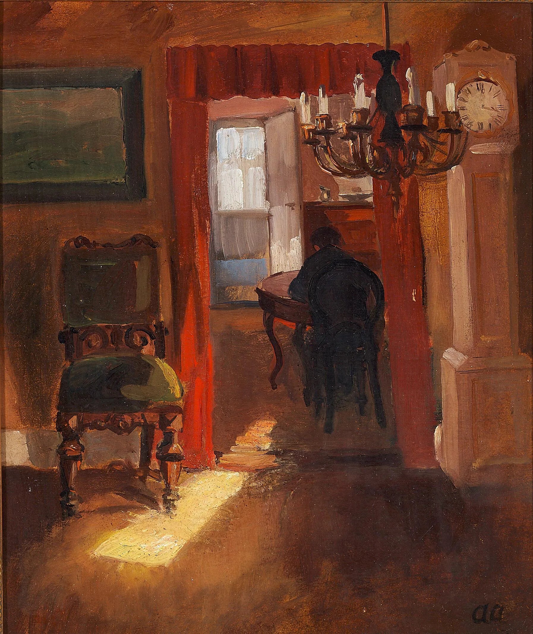 Intérieur de Skagen avec un rayon de soleil sur le sol. - Anna Ancher image 1 tableau peint à l’huile sur toile