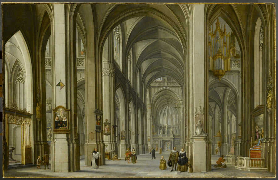 Intérieur d'église avec famille au premier plan - Hendrik van Steenwyck II