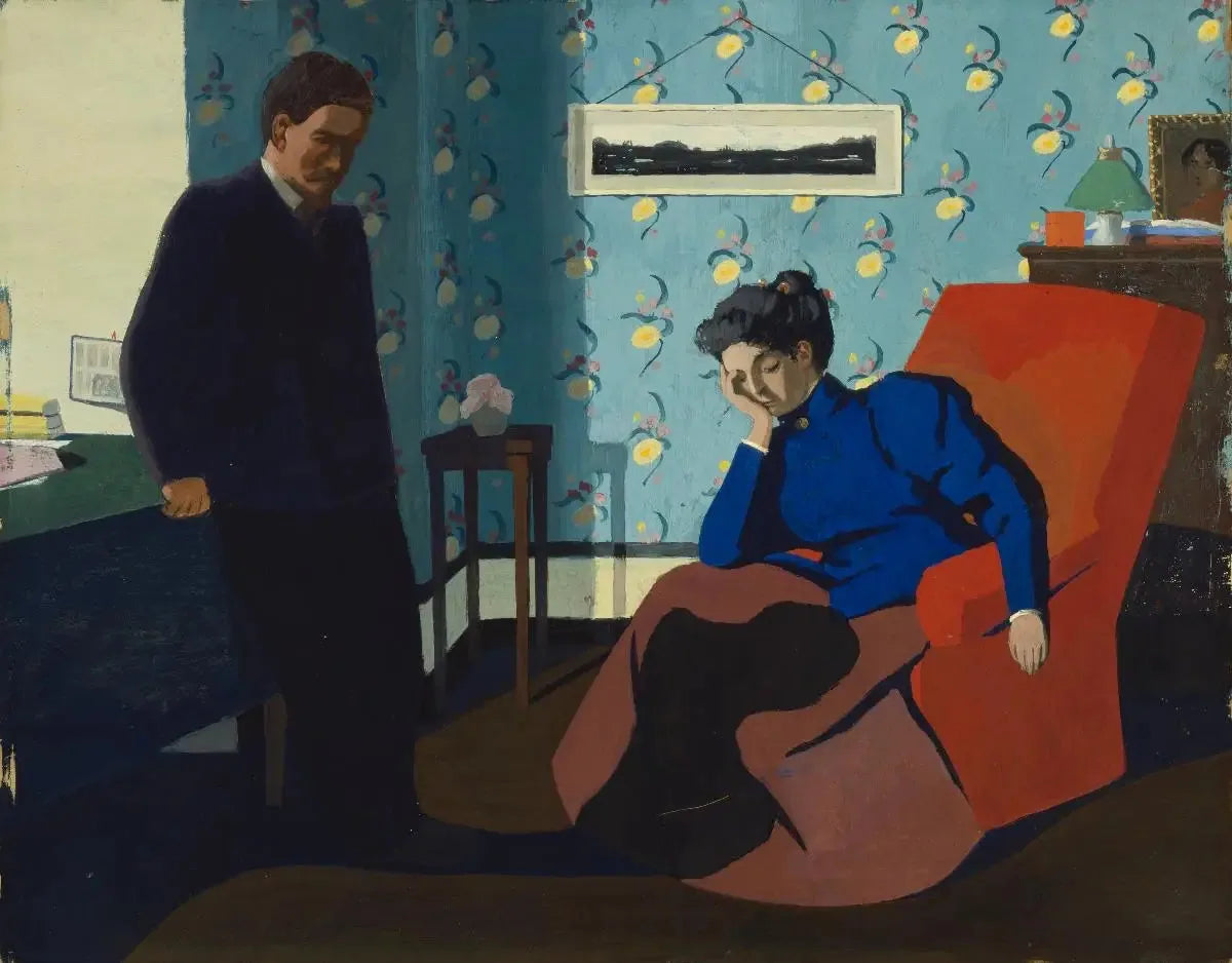 Intérieur, fauteuil rouge et figures - Félix Vallotton image 1 reproduction de peinture à l’huile