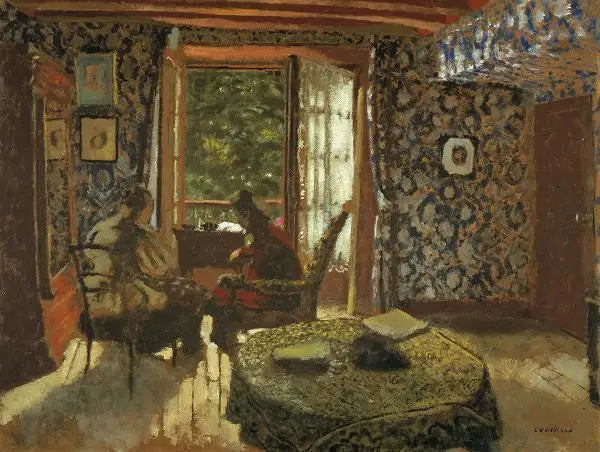 Intérieur. Madame Vuillard et la grand-mère Roussel à l'Étang-la-Ville - Édouard Vuillard image 1 reproduction de peinture à l’huile