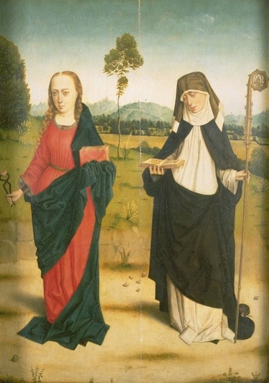 Intérieur : saintes Agathe et Claire / Extérieur : l'Annonciation : Marie - Dirk Bouts