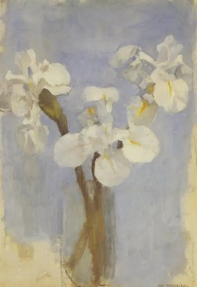 Iris blancs sur fond bleu clair II - Piet Mondrian image 1 copie de tableau peinte à la main