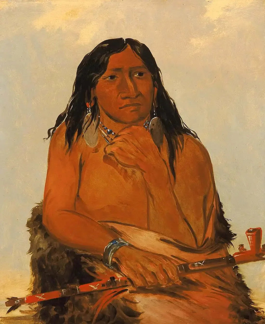 Is-sa-wáh-tám-ah, Loup attaché avec des cheveux, un chef - George Catlin image 1 reproduction de peinture à l’huile