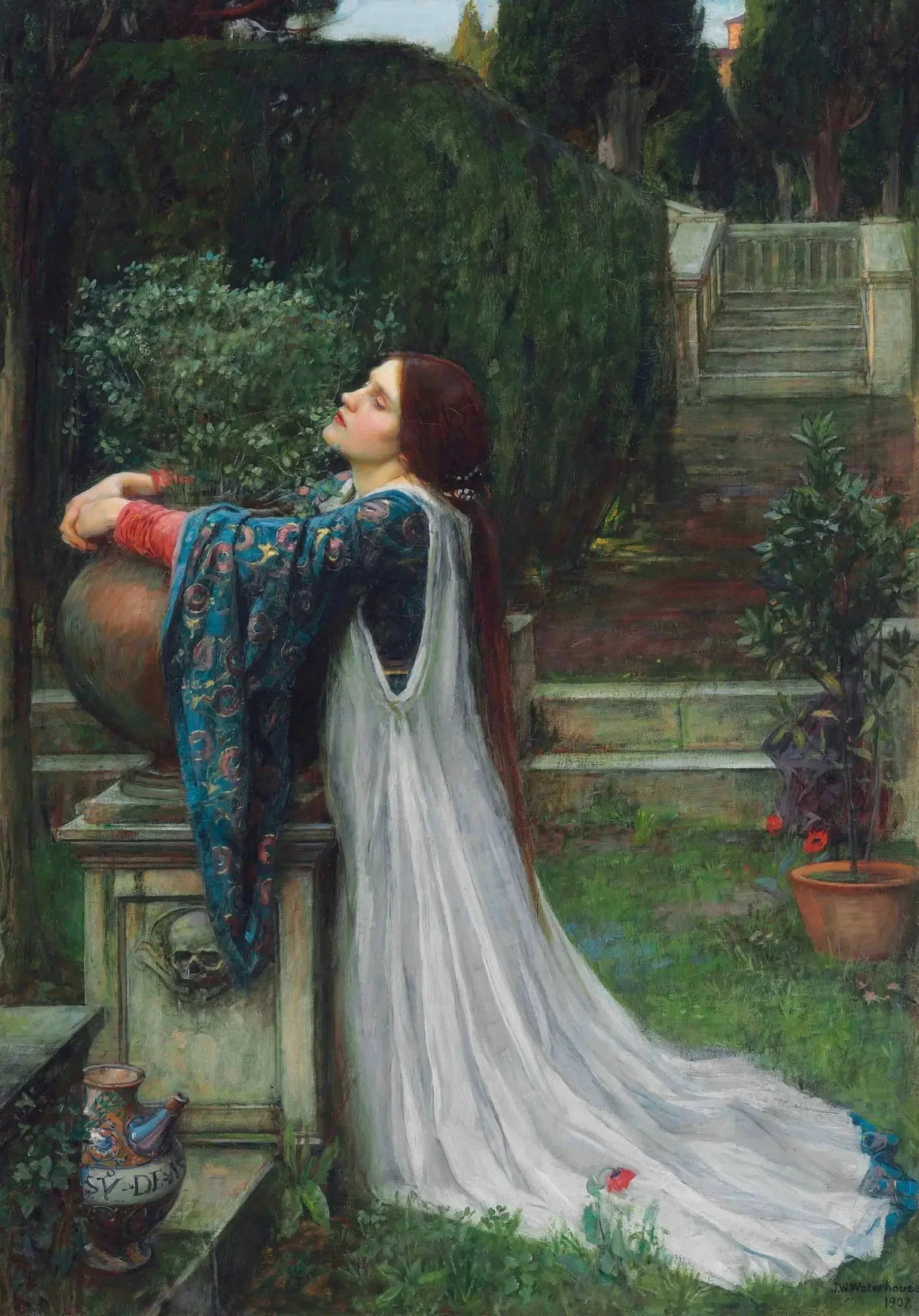 Isabelle et le pot de basilic - John William Waterhouse image 1 reproduction artisanale de tableau