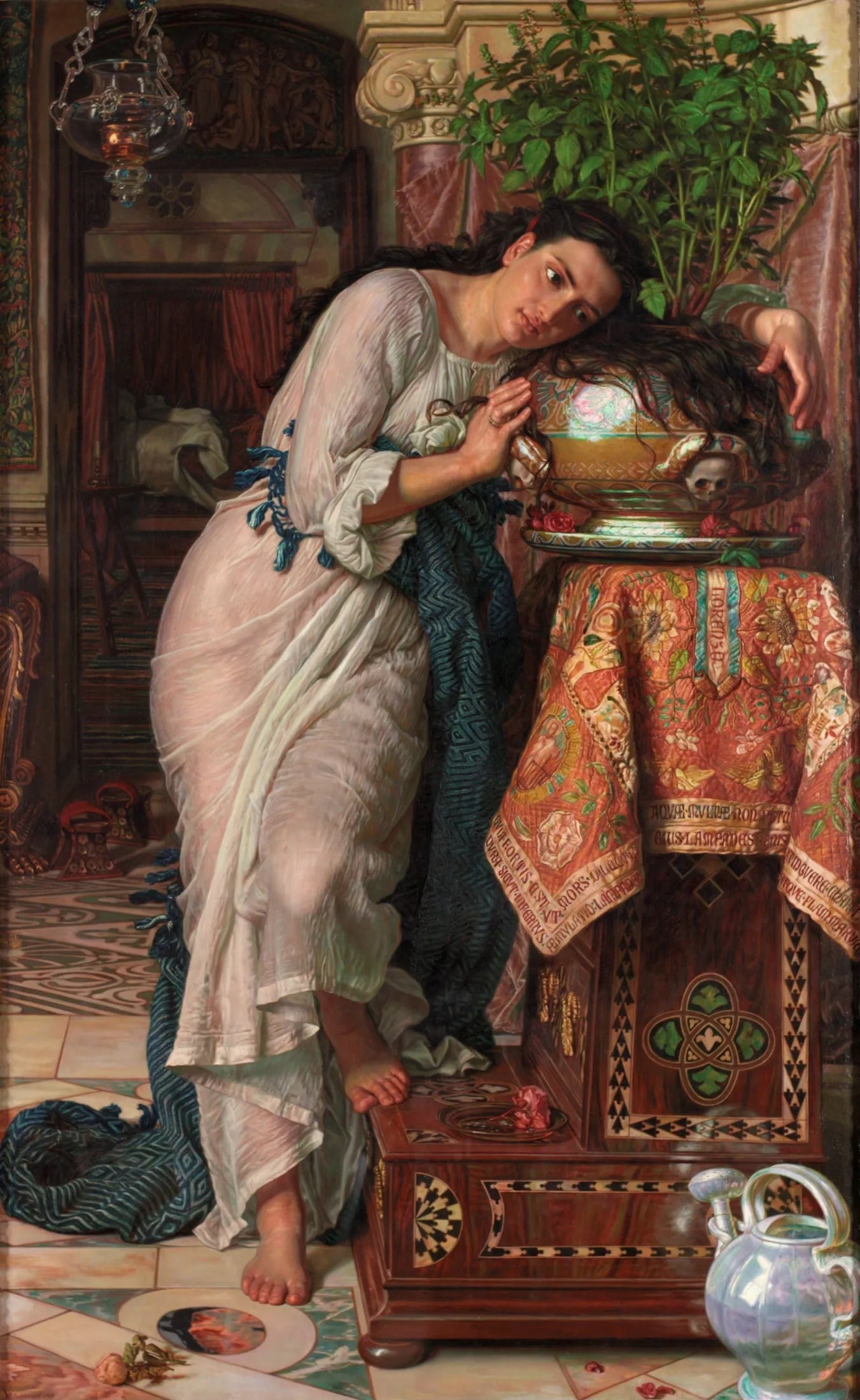 Isabelle et le pot de basilic - William Holman Hunt image 1 reproduction de peinture à l’huile