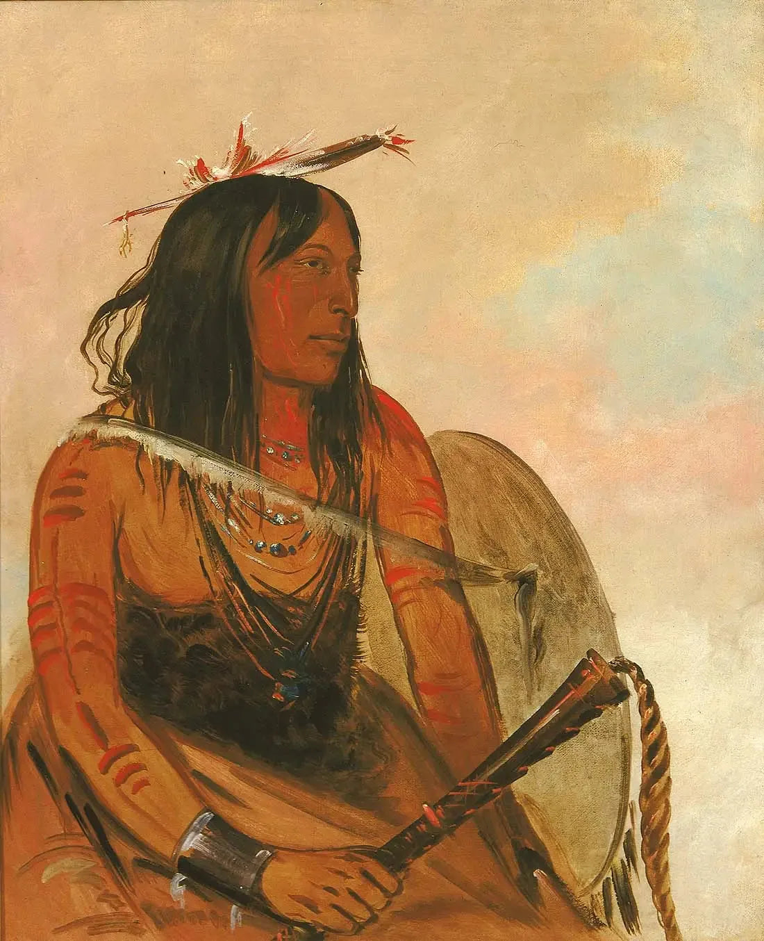 Ish-a-ró-yeh, Celui qui porte un loup, un brave distingué - George Catlin image 1 reproduction artisanale de tableau