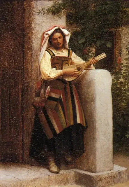 Italienne jouant de la mandoline - Jean-Léon Gérôme image 1 copie de tableau peinte à la main