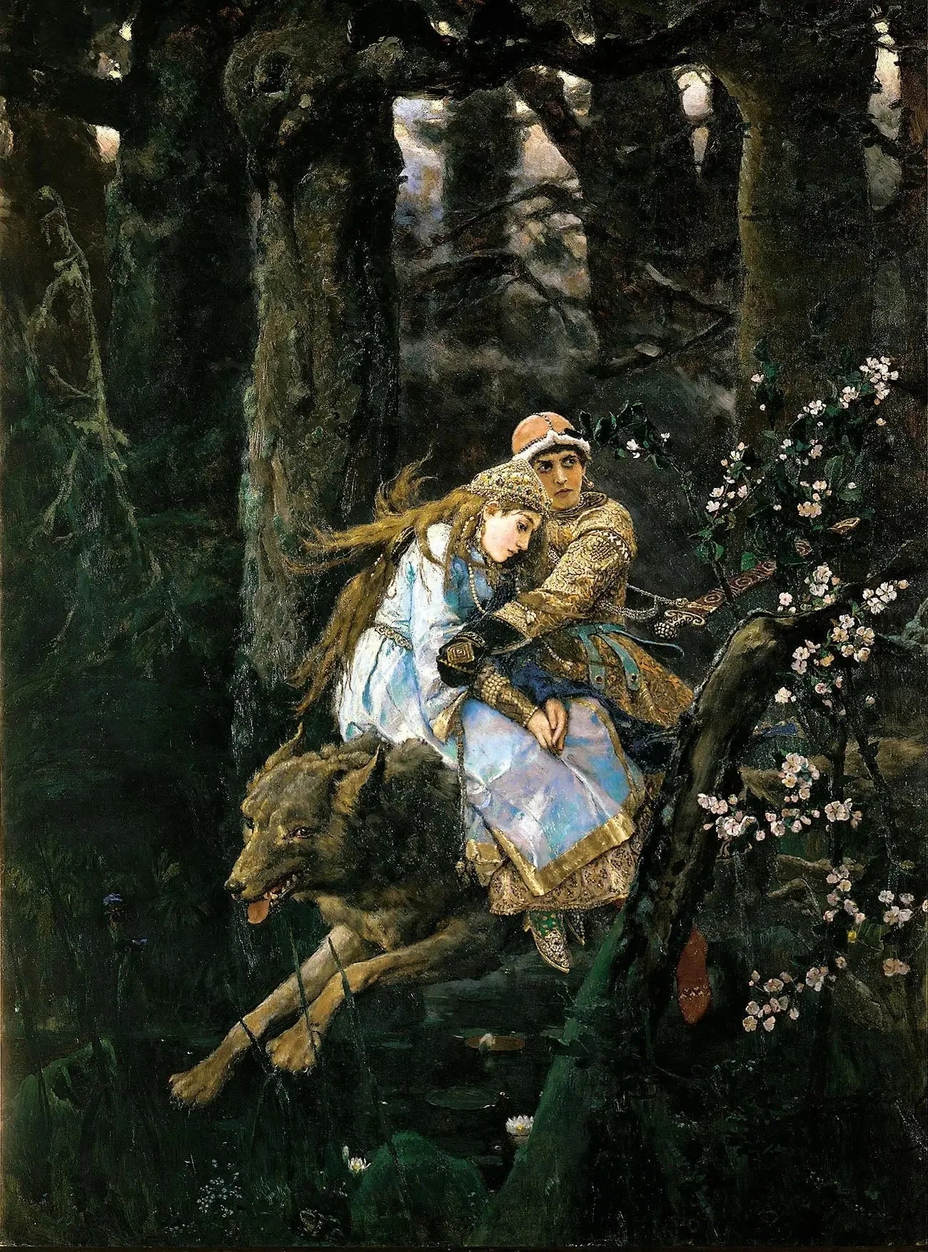 Ivan Tsarévitch chevauchant le loup gris - Viktor Vasnetsov image 1 copie peinte à la main à l’huile