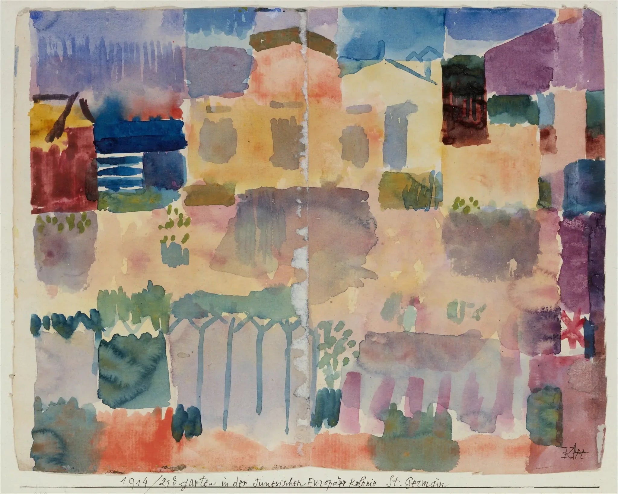 Jardin à Saint-Germain, le quartier européen près de Tunis - Paul Klee image 1 reproduction de peinture à l’huile