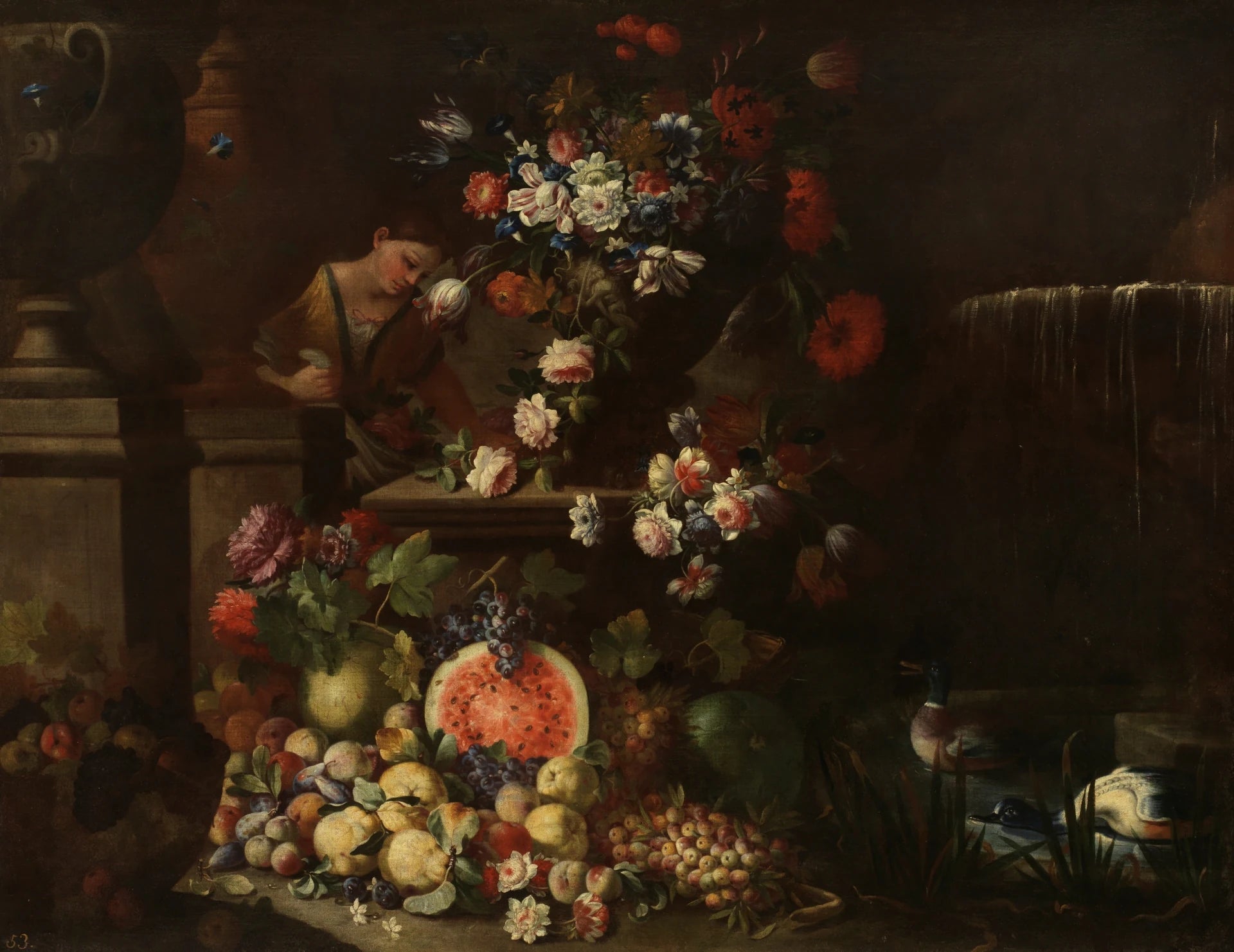 Jardin avec fleurs et fruits - Artiste inconnu