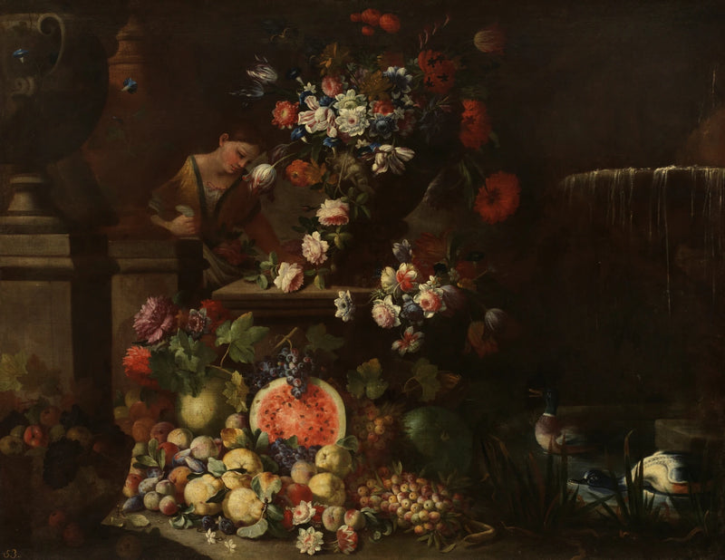 Jardin avec fleurs et fruits - Artiste inconnu