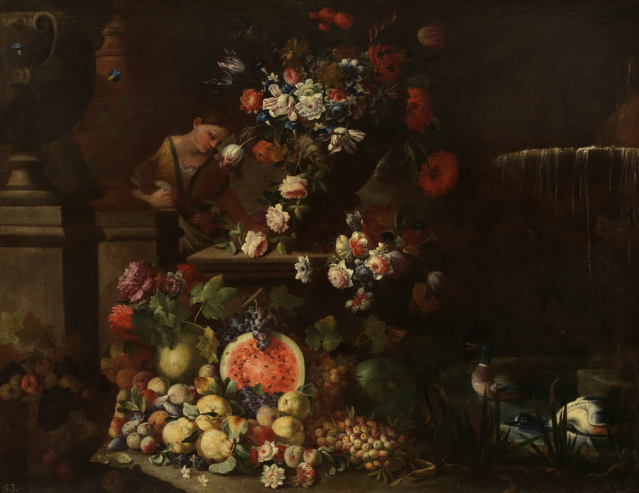 Jardin avec fleurs et fruits - Artiste inconnu