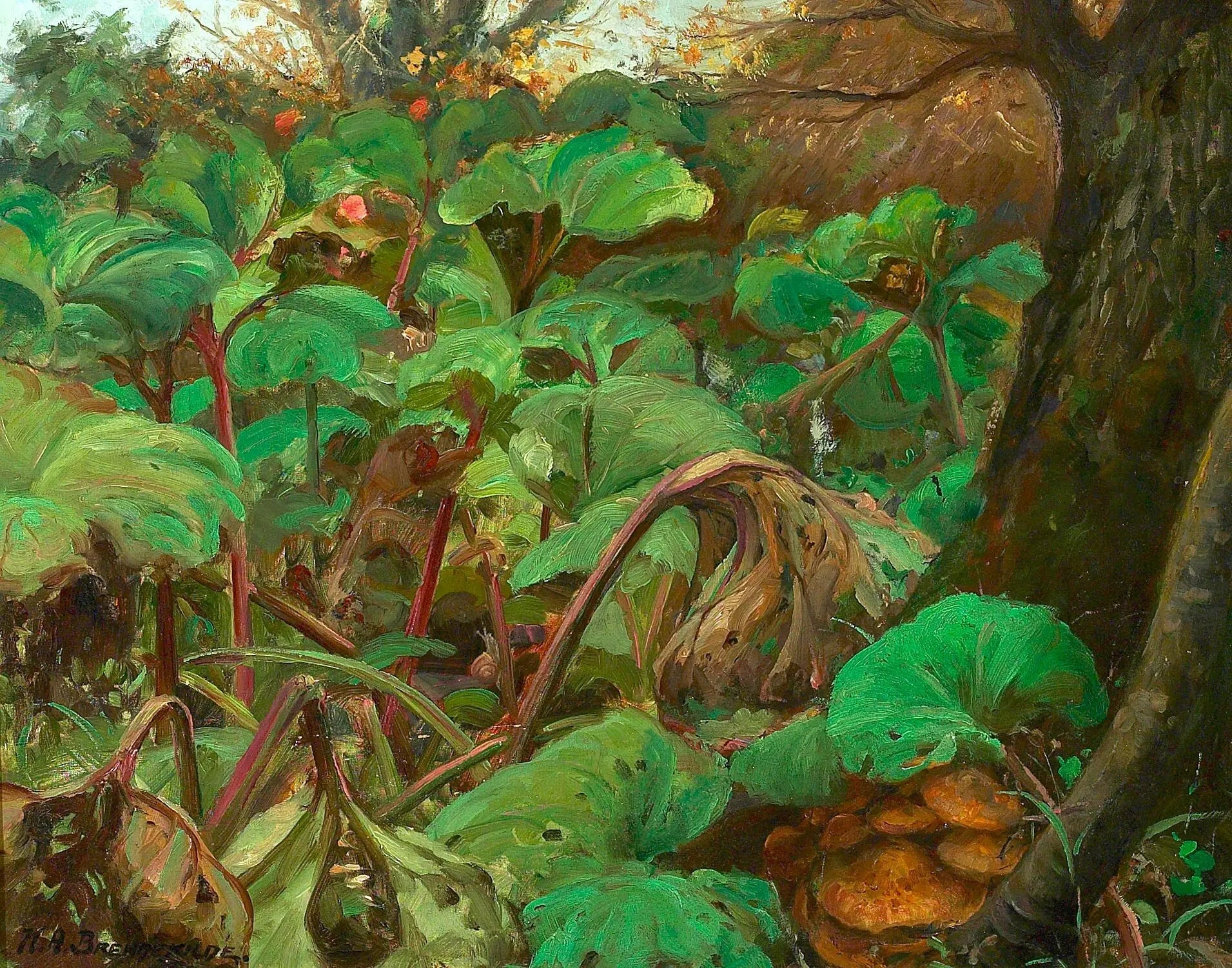 Jardin de rhubarbes à Herlufsholm. - H. A. Brendekilde image 1 reproduction de peinture à l’huile