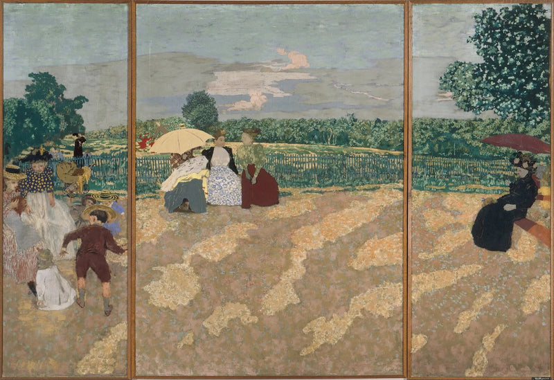Jardins publics : la conversation, les nourrices, l'ombrelle rouge - Édouard Vuillard