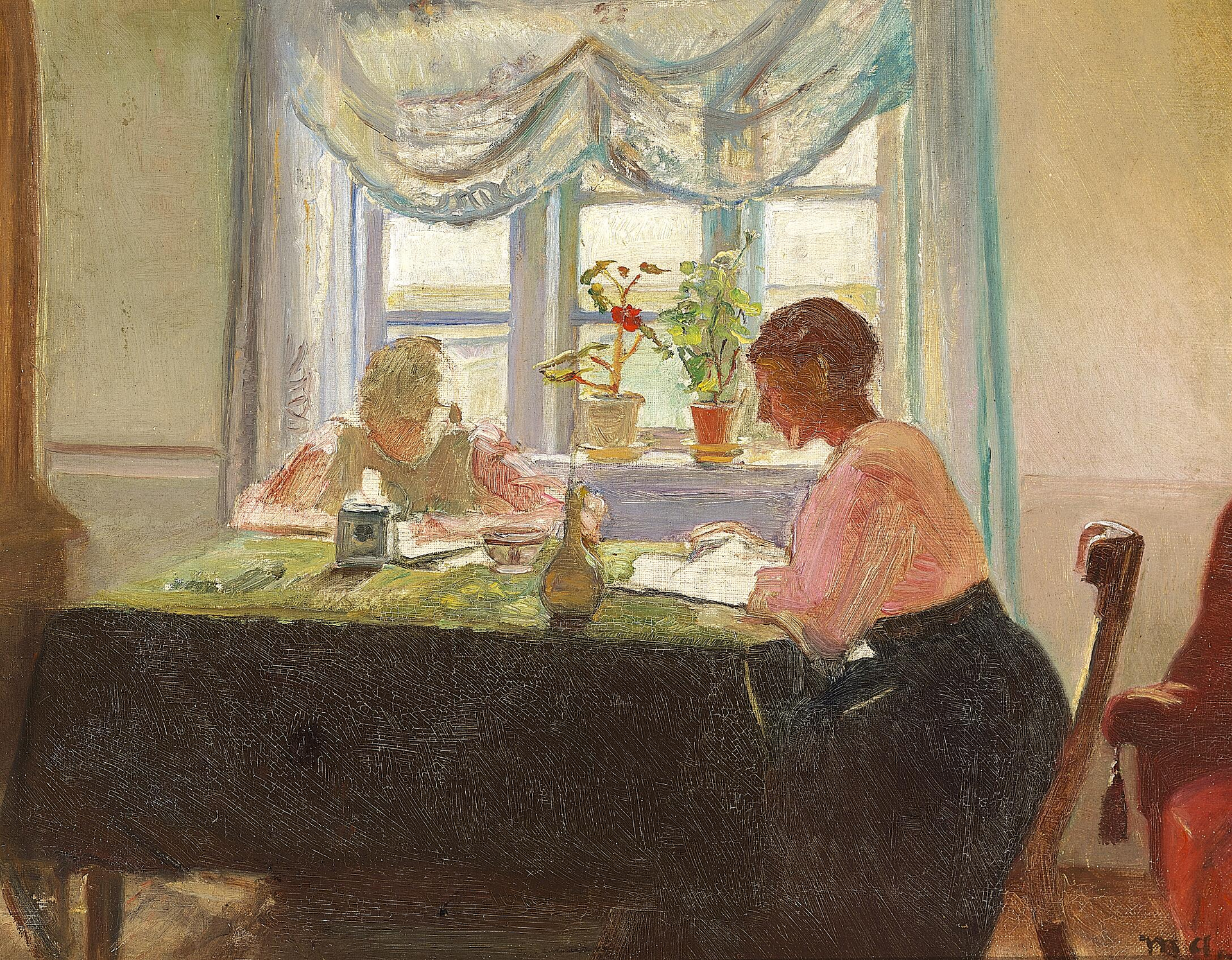Je fais mes devoirs près de la fenêtre. - Michael Peter Ancher image 1 copie de tableau peinte à la main