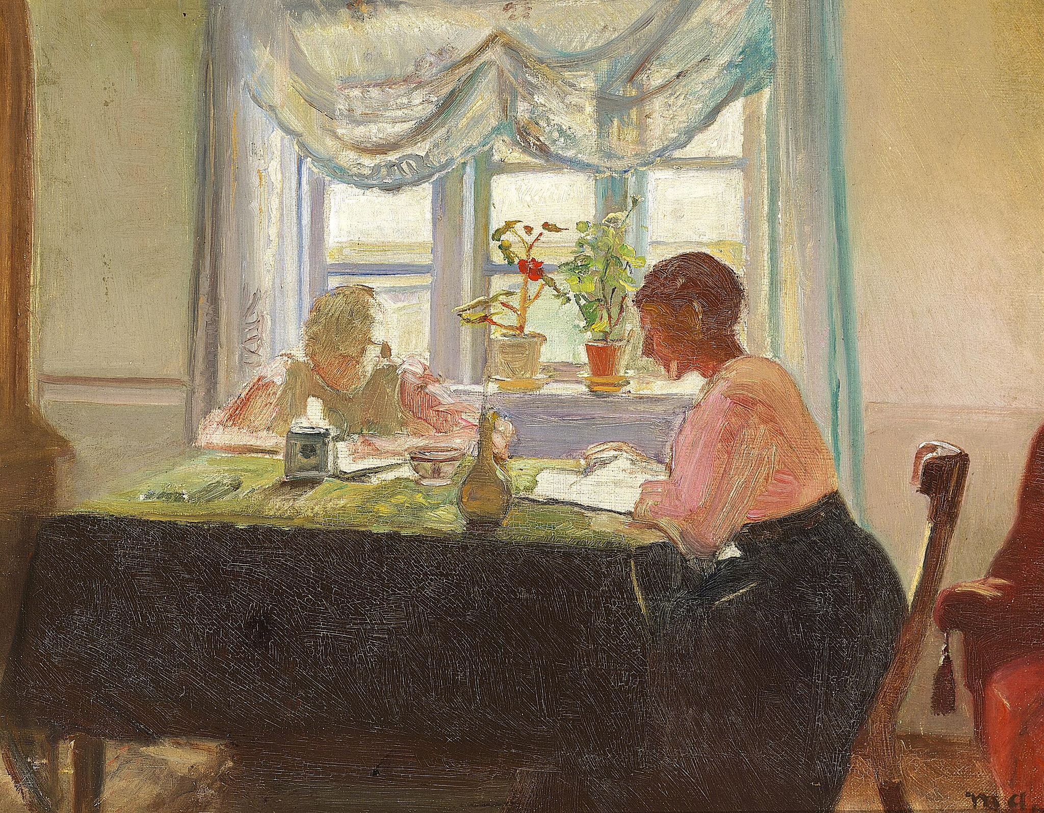 Je fais mes devoirs près de la fenêtre. - Michael Peter Ancher image 1 copie de tableau peinte à la main