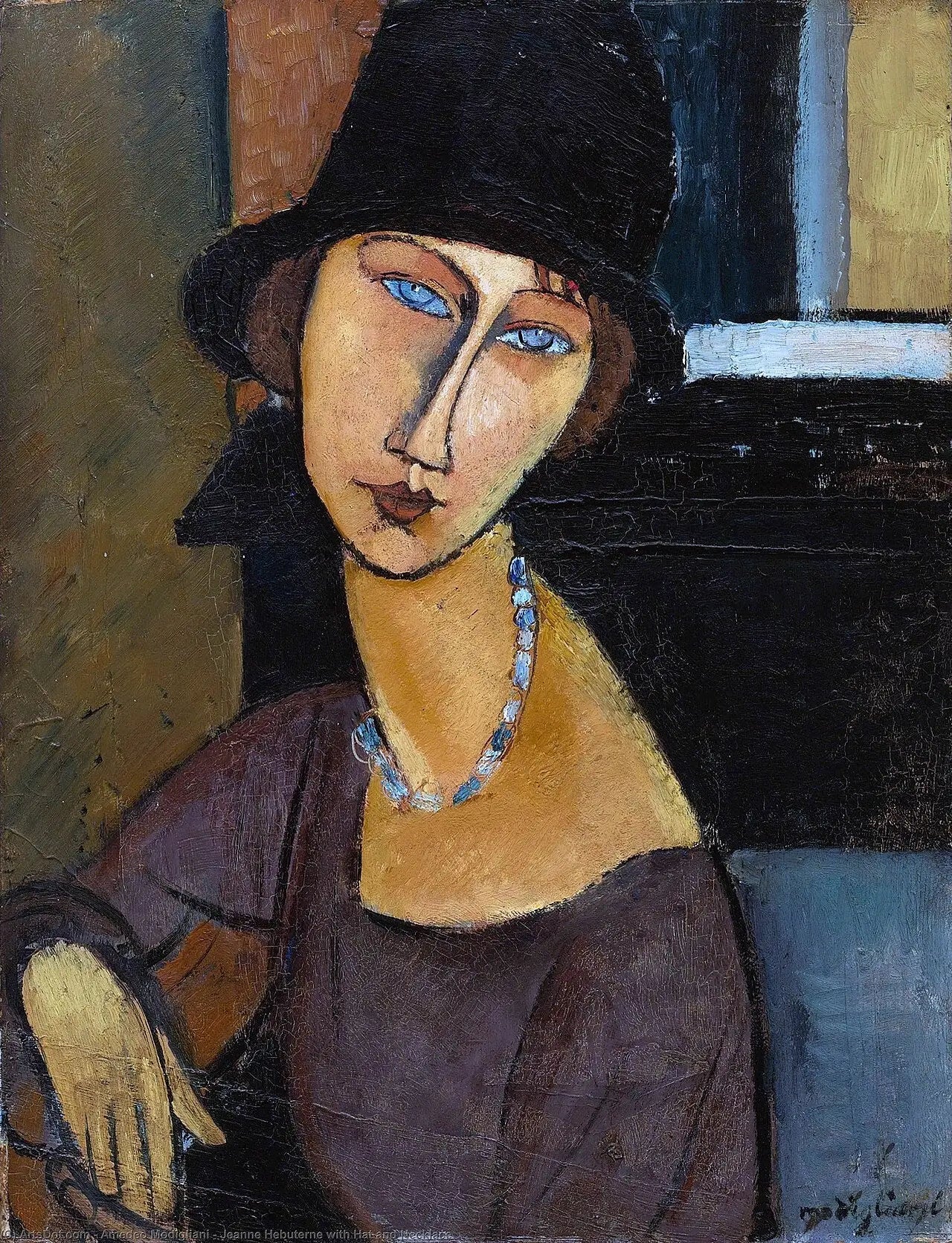 Jeanne Hébuterne au Chapeau et collier - Amedeo Modigliani image 1 reproduction artisanale de tableau