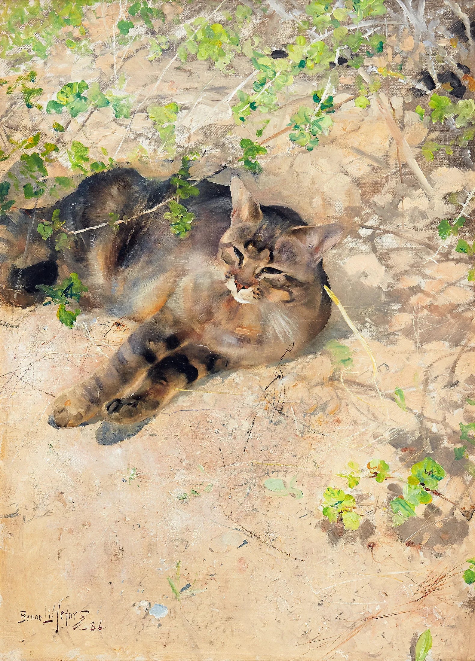 Jeppe le chat sous le soleil printanier - Bruno Liljefors image 1 copie peinte à la main à l’huile