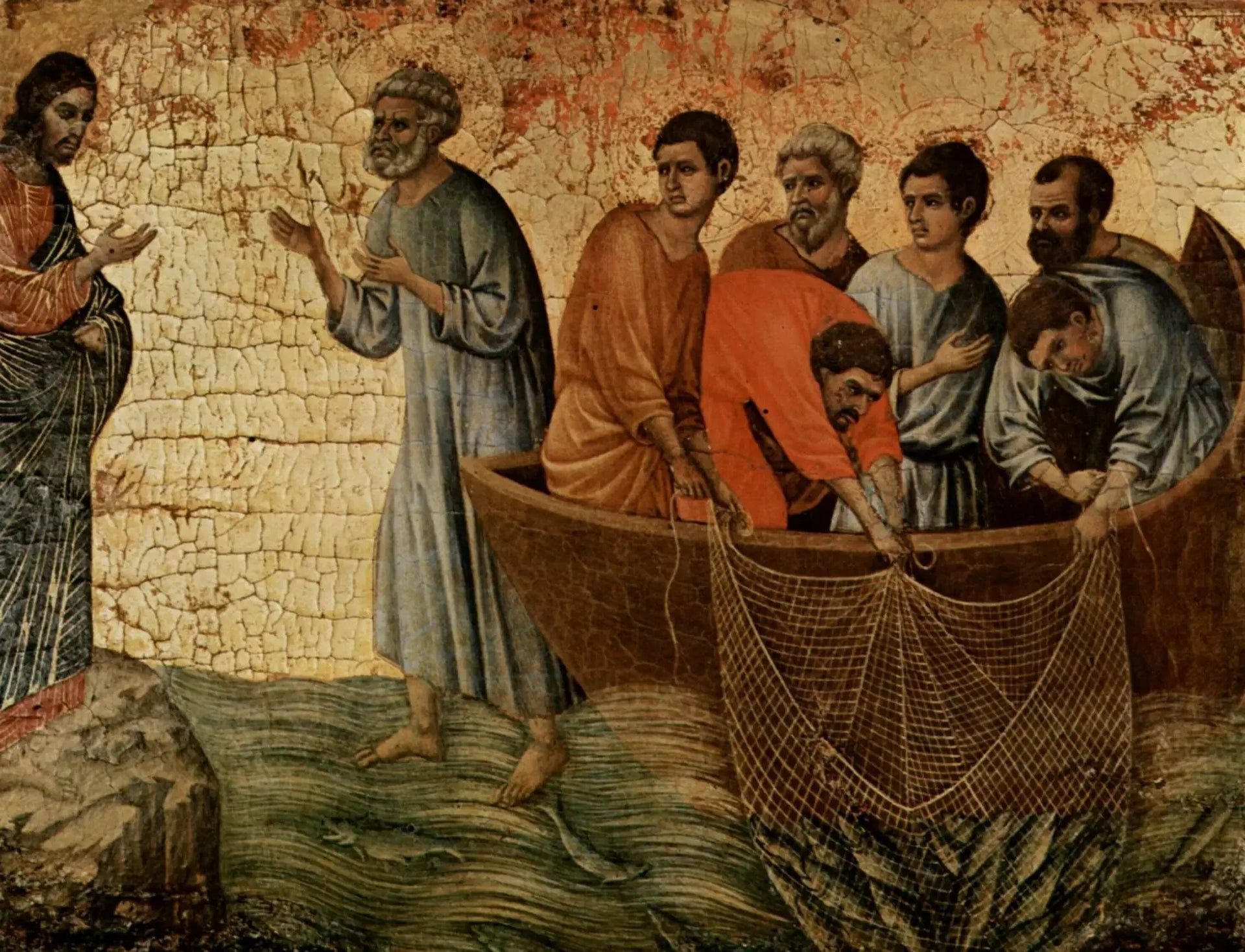 Jésus apparaît sur le lac de Tibériade - Duccio di Buoninsegna image 1 reproduction artisanale de tableau