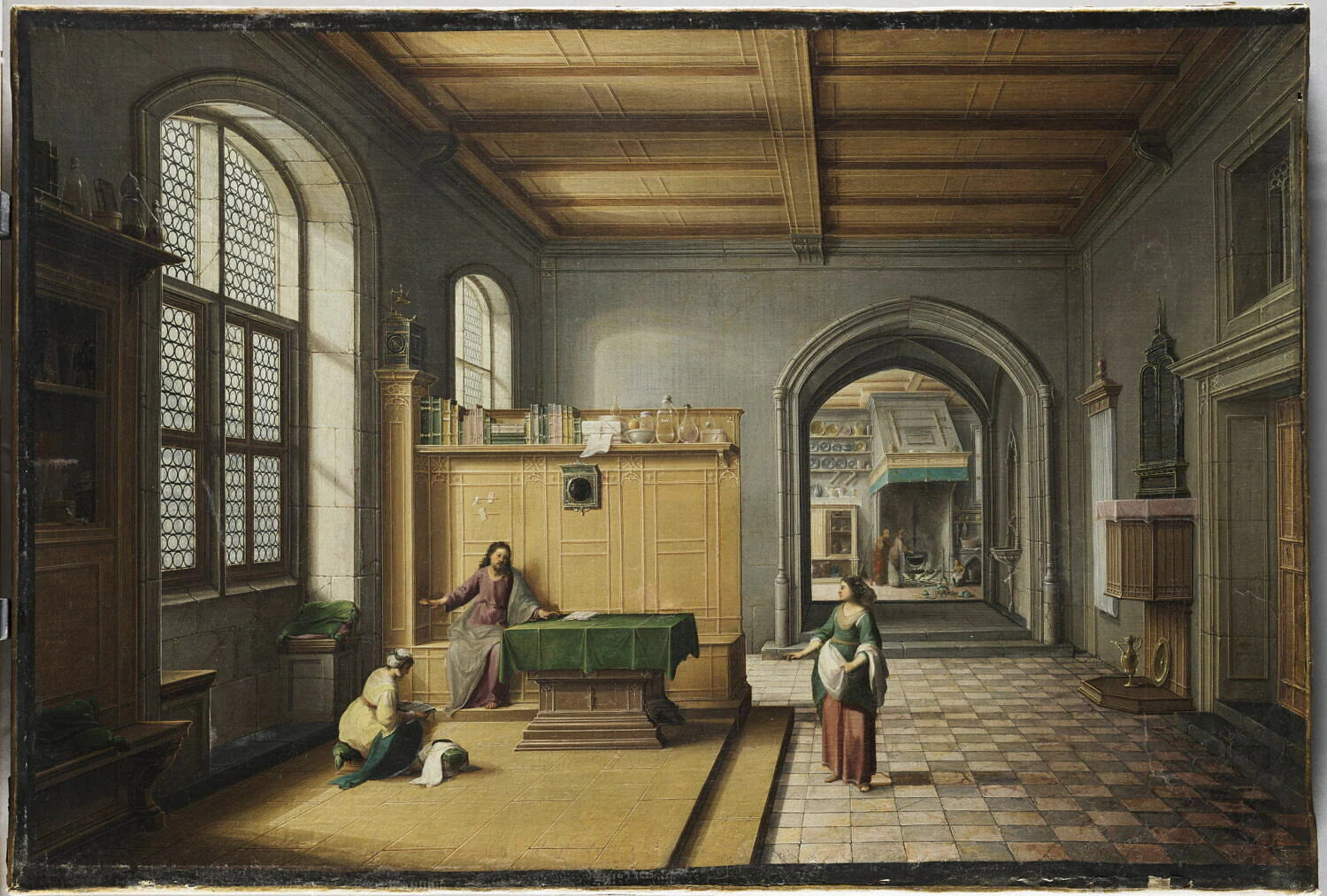 Jésus chez Marthe et Marie, dans une perspective d'architecture - Cornelis van Poelenburgh