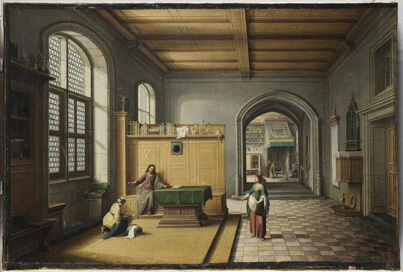Jésus chez Marthe et Marie, dans une perspective d'architecture - Cornelis van Poelenburgh