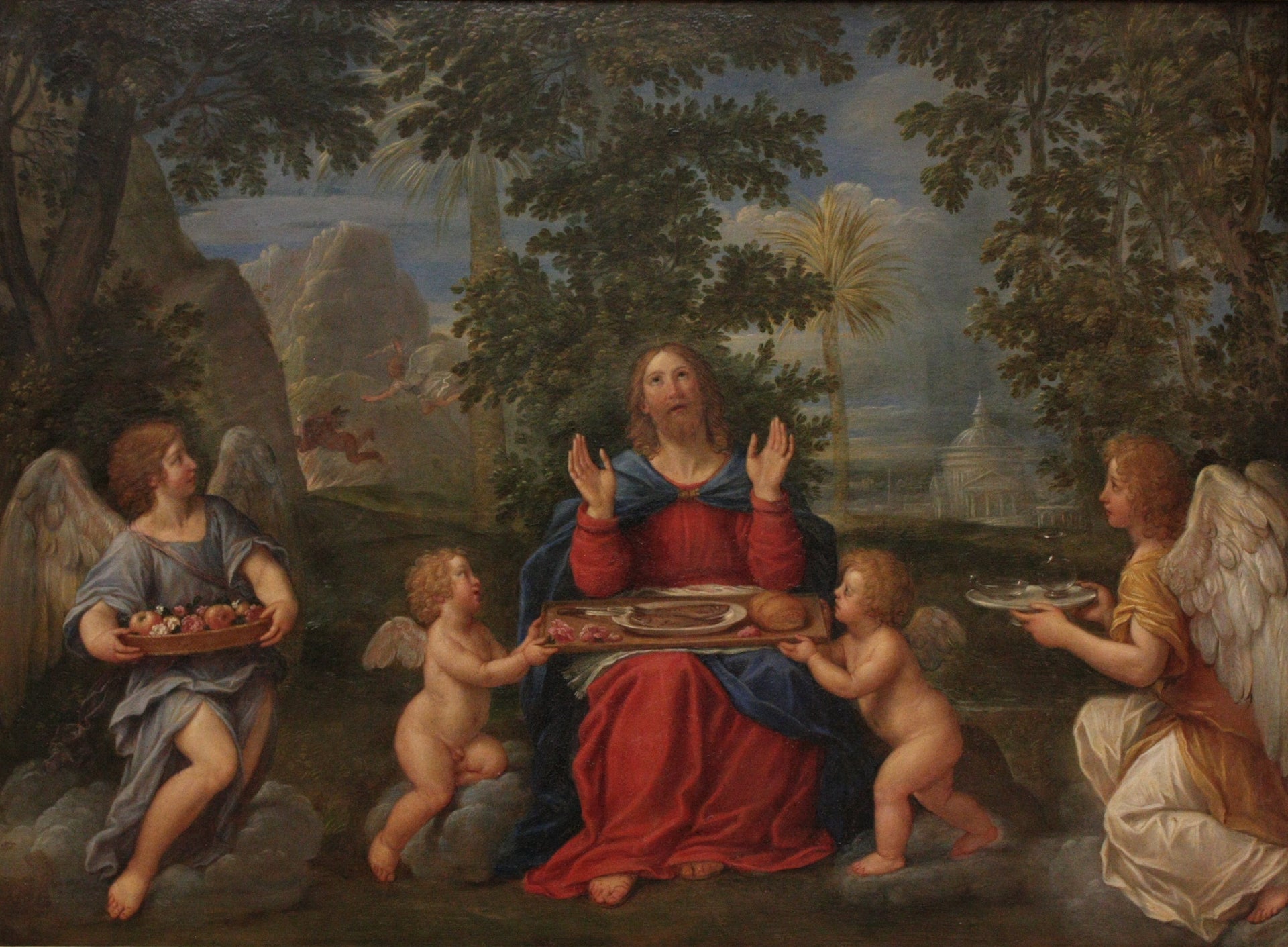 Jésus-Christ servi par les anges - Francesco Albani image 1 copie peinte à la main à l’huile