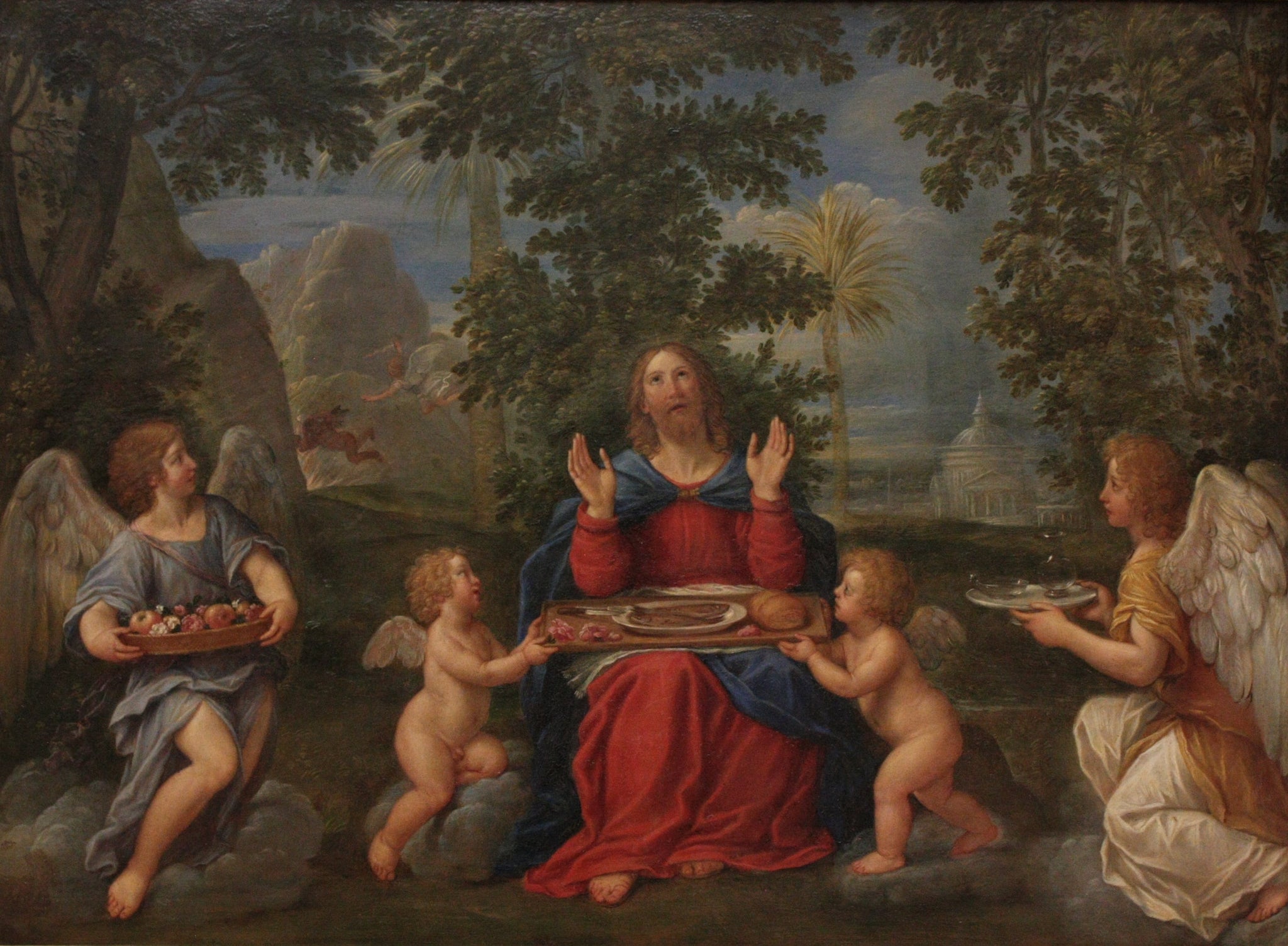 Jésus-Christ servi par les anges - Francesco Albani image 1 copie peinte à la main à l’huile