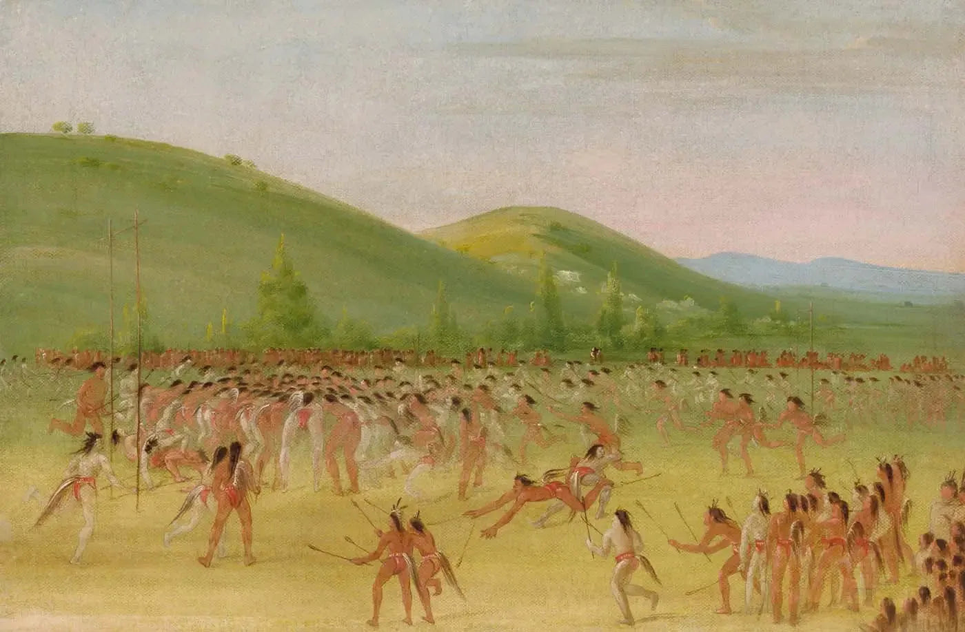 Jeu de balle des Choctaws – Ball Down - George Catlin image 1 copie peinte à la main à l’huile