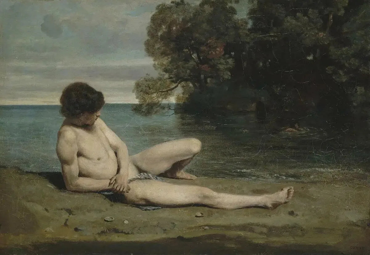 Jeune baigneur étendu sur la grève - Jean-Baptiste Camille Corot image 1 tableau peint à l’huile sur toile