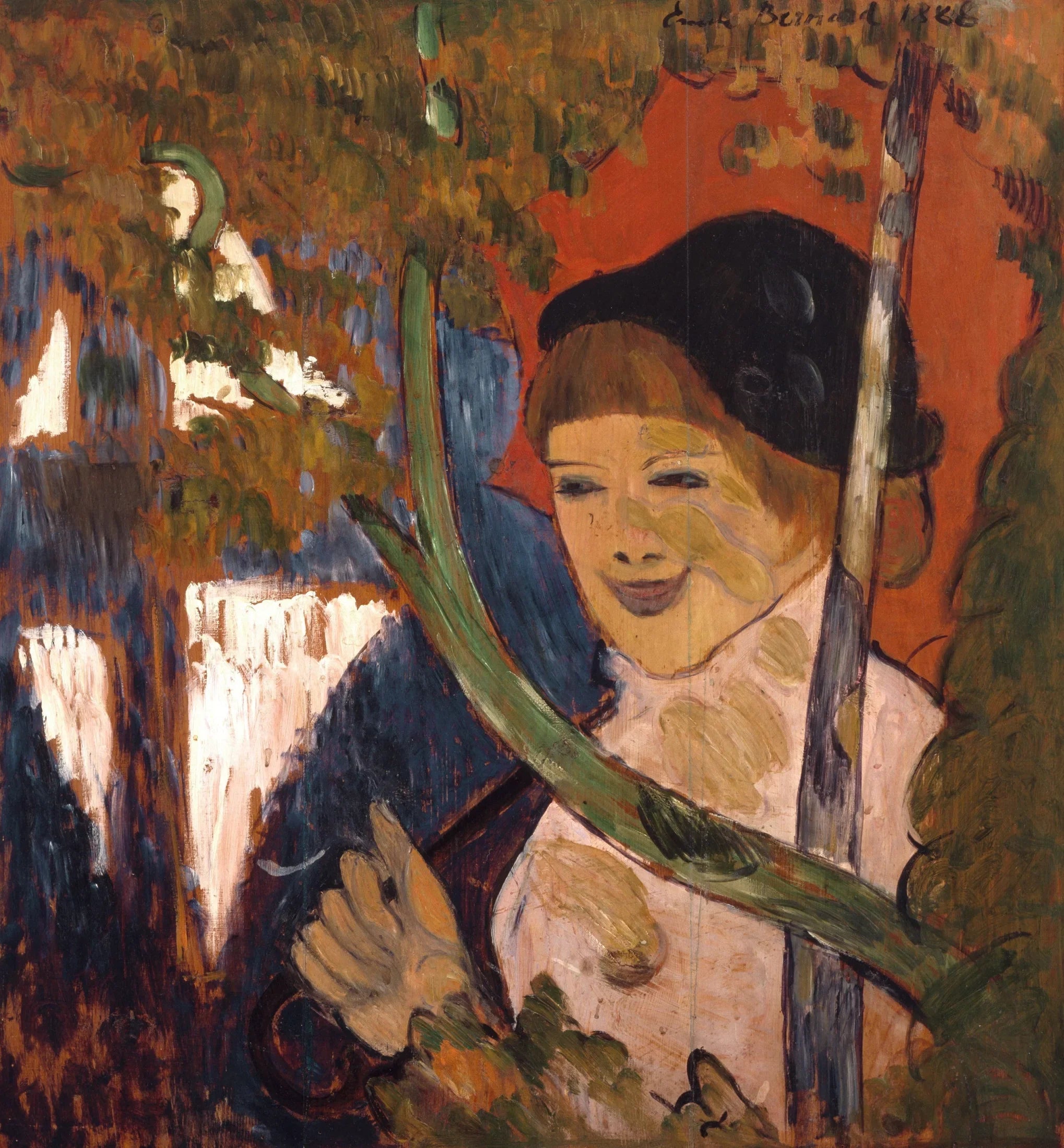 Jeune Bretonne avec un parapluie rouge - Émile Bernard image 1 reproduction de peinture à l’huile
