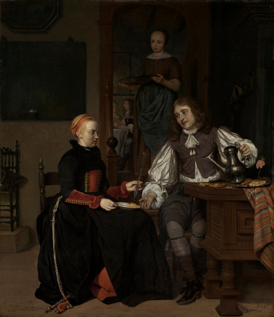 Jeune couple au petit-déjeuner - Gabriel Metsu image 1 tableau peint à l’huile sur toile