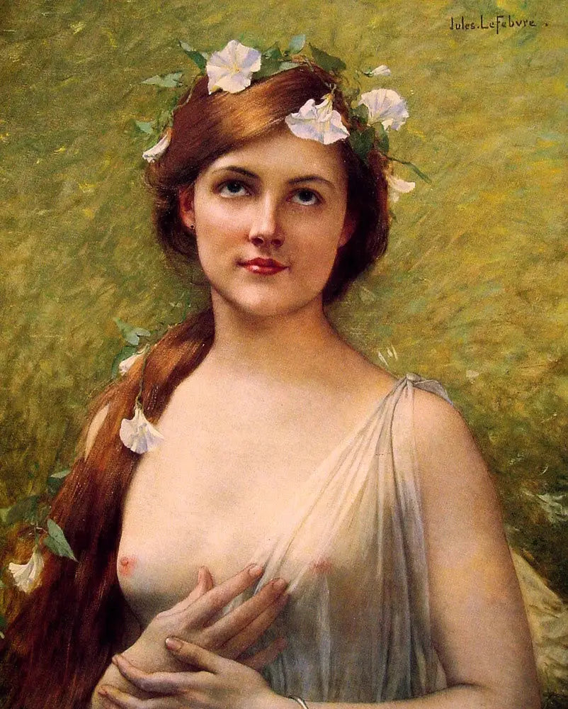 Jeune Dame aux fleurs dans ses cheveux - Jules Lefebvre image 1 reproduction d’œuvre d’art à l’huile