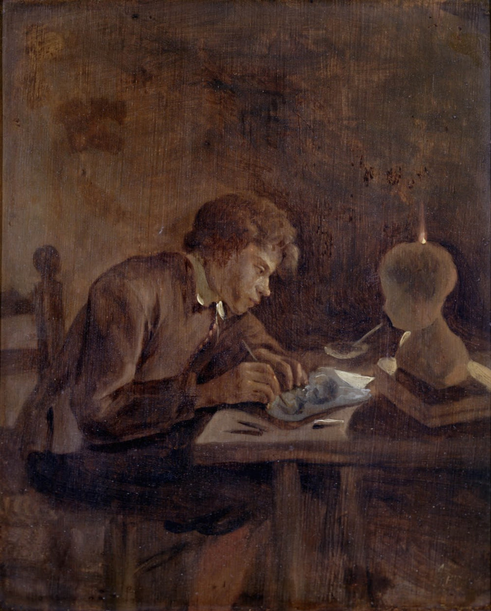 Jeune dessinateur à la lueur des bougies - Jan Steen