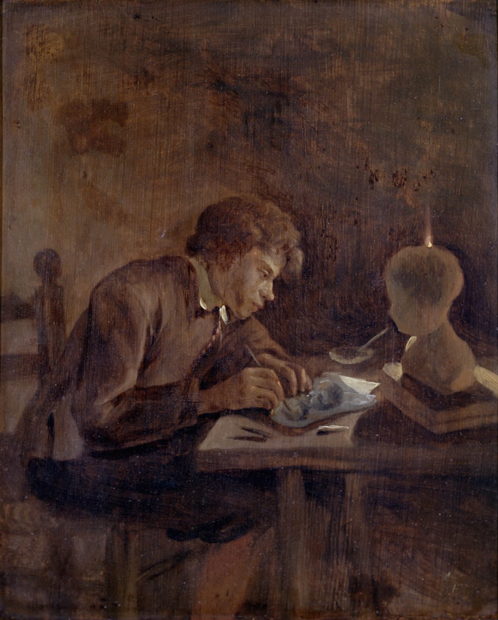 Jeune dessinateur à la lueur des bougies - Jan Steen