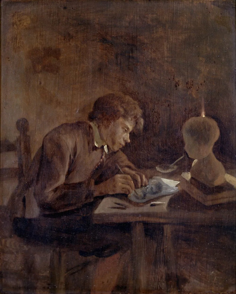 Jeune dessinateur à la lueur des bougies - Jan Steen