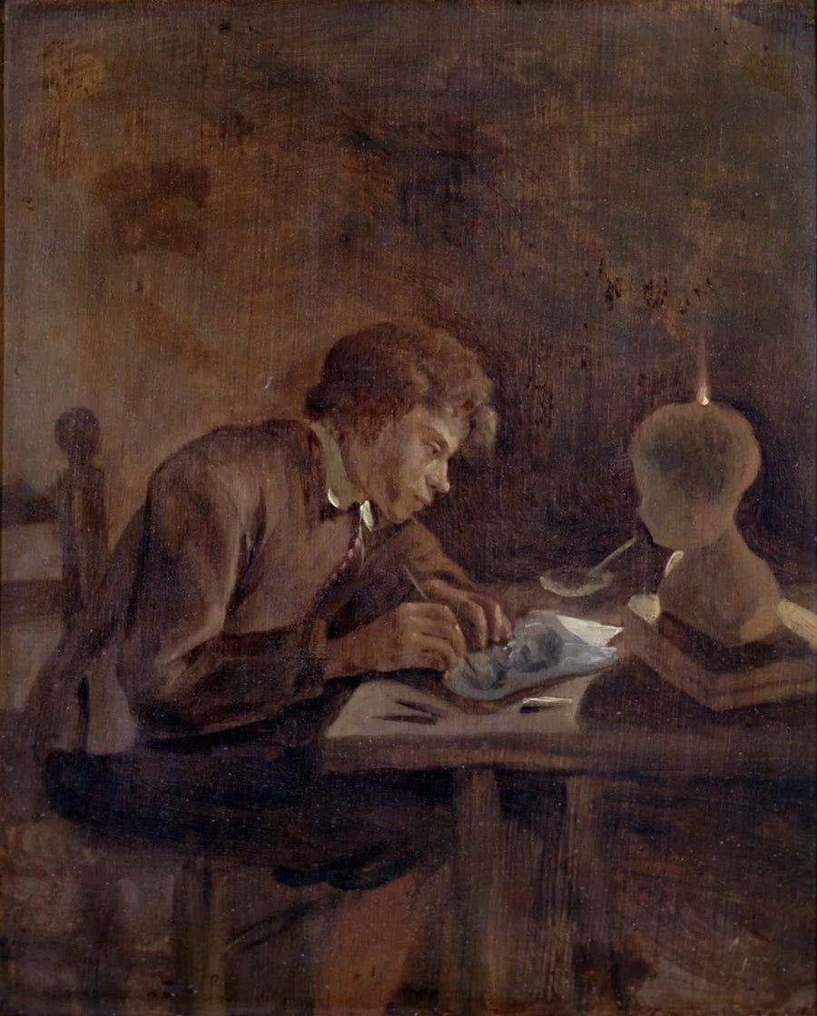 Jeune dessinateur à la lueur des bougies - Jan Steen