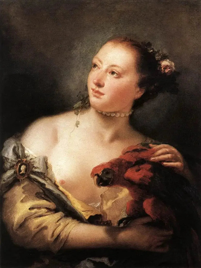 Jeune femme au perroquet - Giovanni Battista Tiepolo image 1 tableau peint à l’huile sur toile
