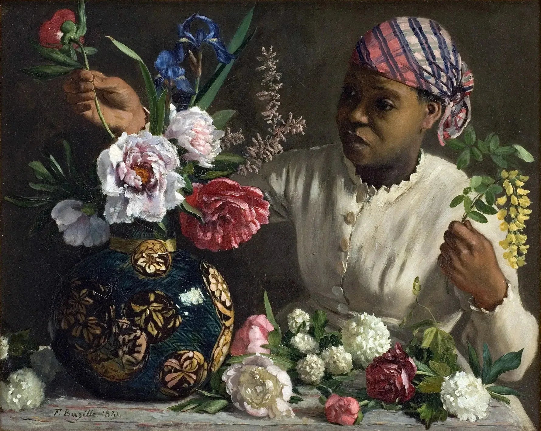 Jeune Femme aux pivoines - Frédéric Bazille image 1 reproduction artisanale de tableau