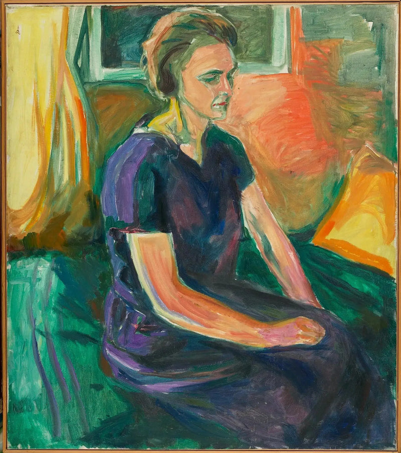 Jeune Femme dans une robe bleue, assise - Edvard Munch